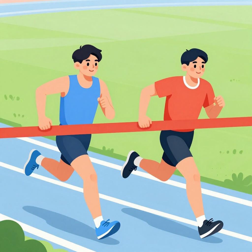 Deux coureurs côte à côte, sprintant vers une ligne d'arrivée.