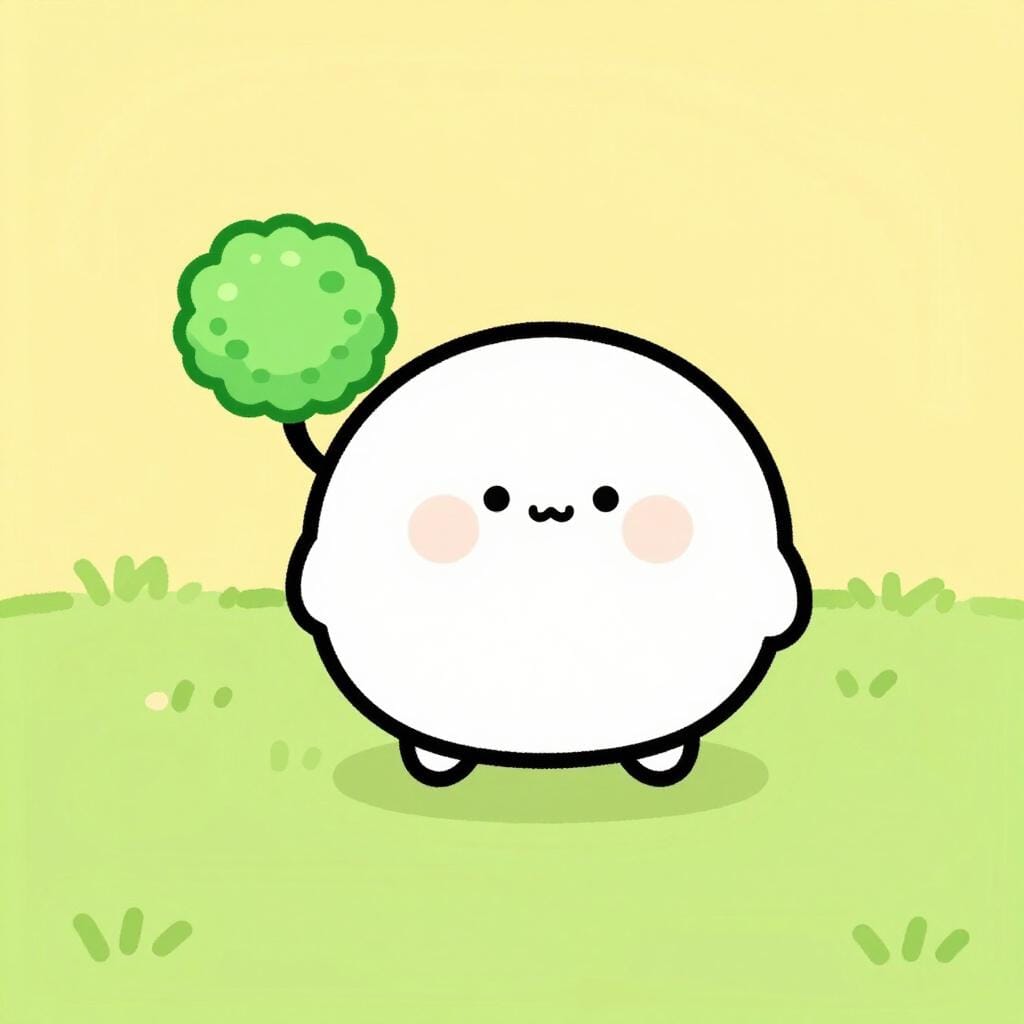 A small green cloud of gas appearing behind a round, cute cartoon character.