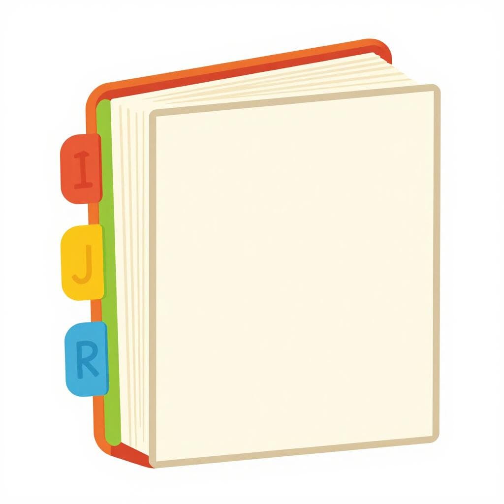 Un livre physique épais avec des onglets alphabétiques sur le côté.