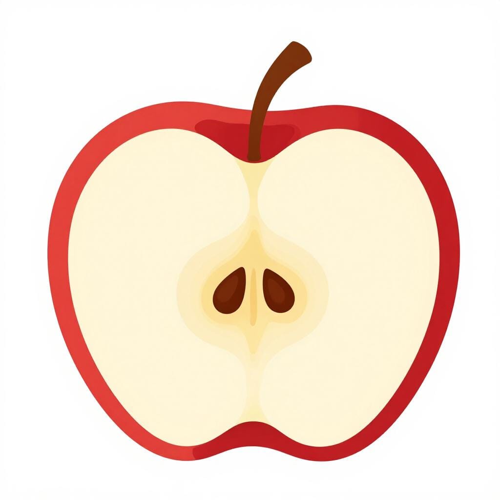 Ein leuchtend roter Apfel mit einem kleinen, sichtbaren Kern in der Mitte.