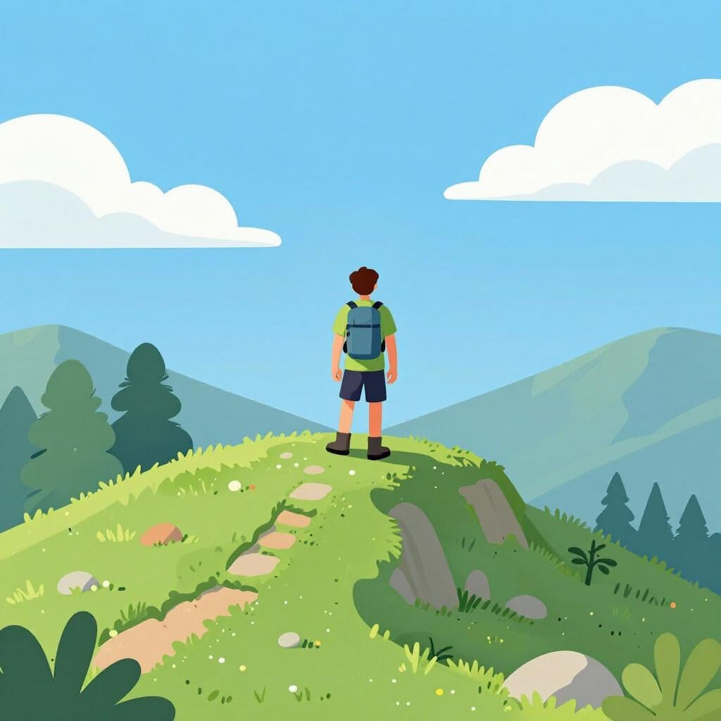 A person successfully reaching the top of a steep hill after a climb.