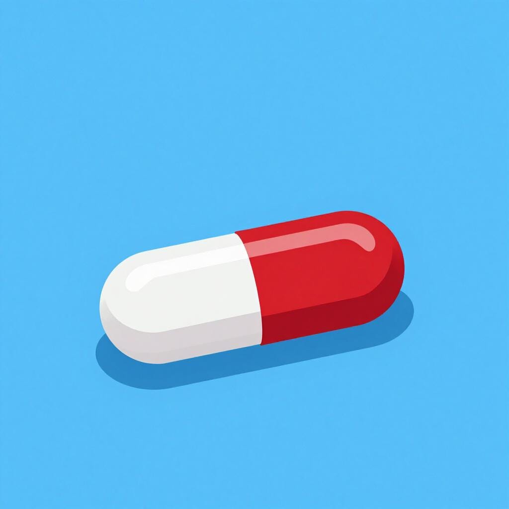 A single two-toned medical capsule pill.