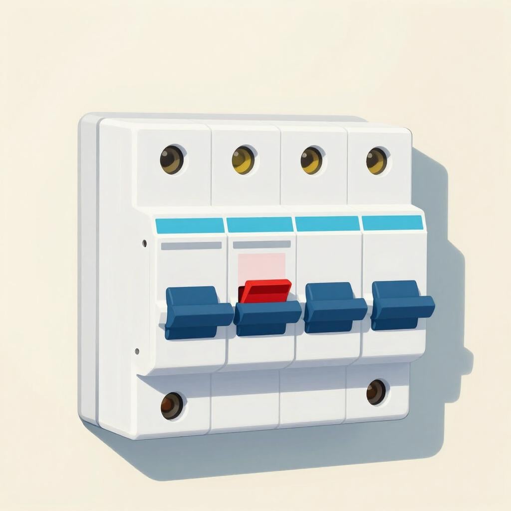 A small white electrical box with a single red switch flipped to the off position.
