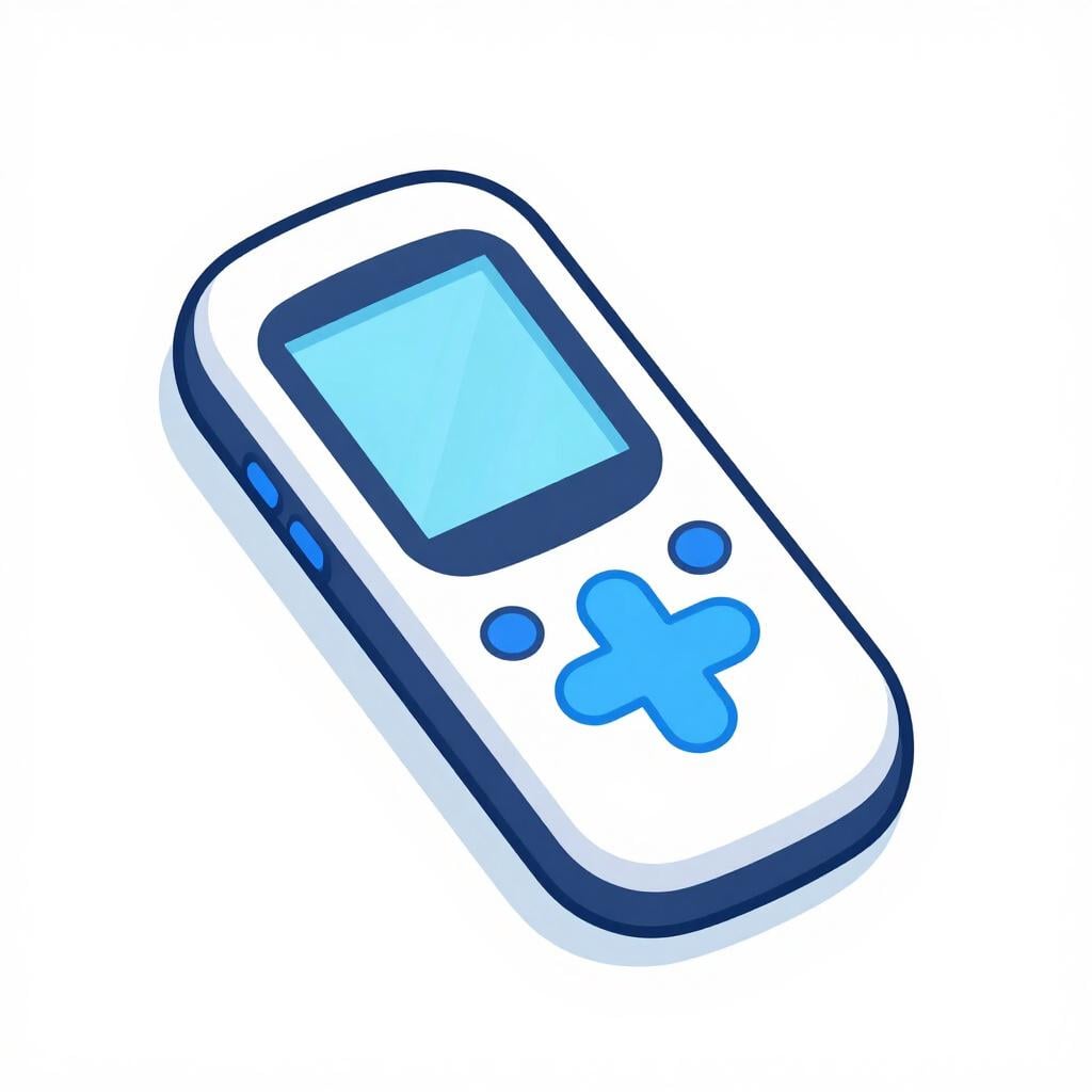 A small, sleek handheld gadget with glowing blue lights and circular buttons.