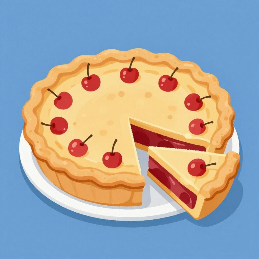 Uma ilustração colorida de uma torta redonda com uma fatia removida para mostrar uma parte de um todo.