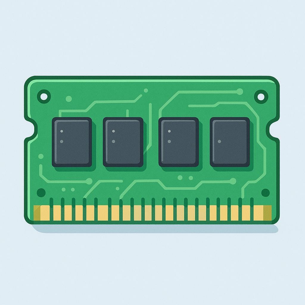 A simple, high-quality illustration of a computer RAM stick, representing digital memory storage.