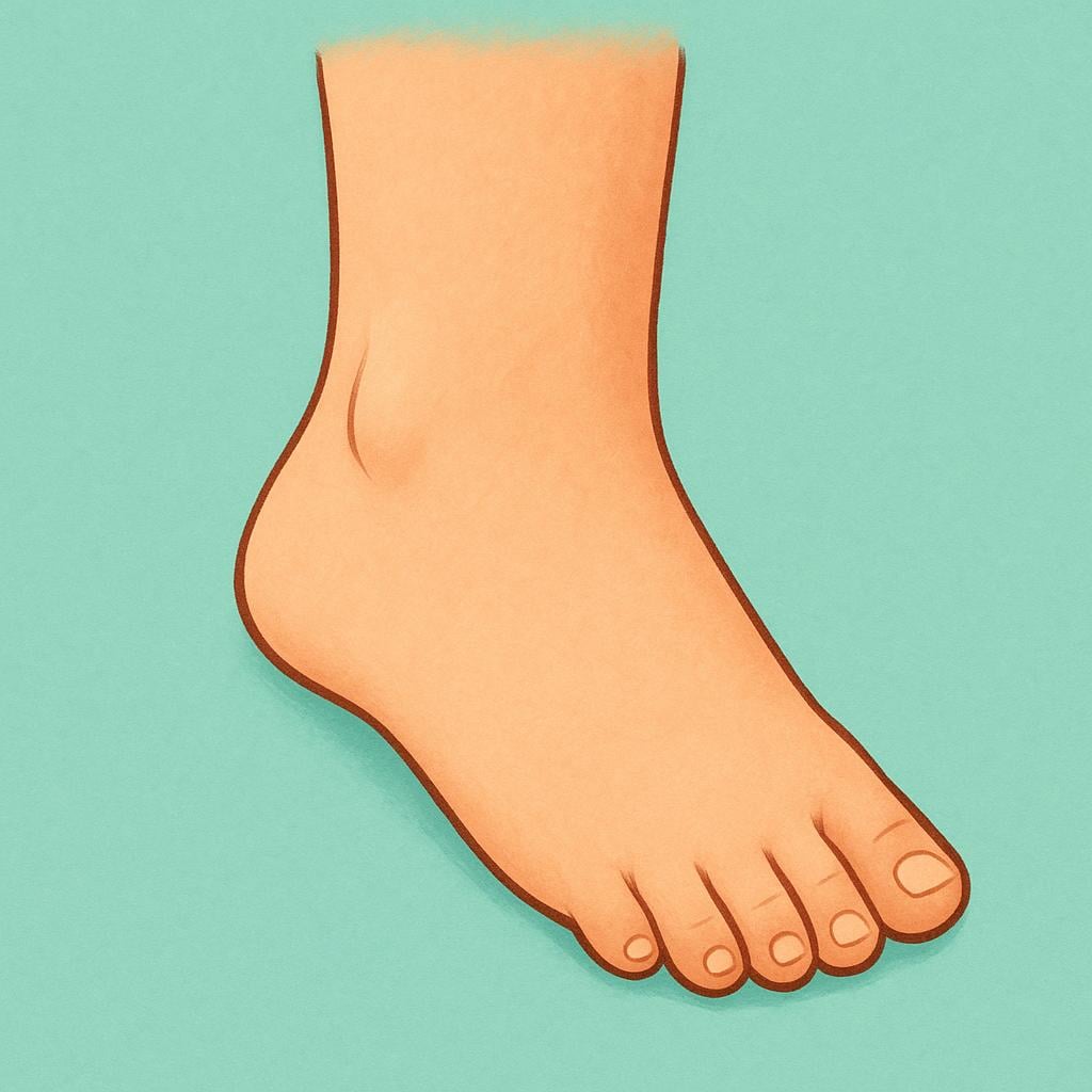 A high-quality, colorful storybook illustration showing a close-up view of a human ankle connecting the leg and the foot.