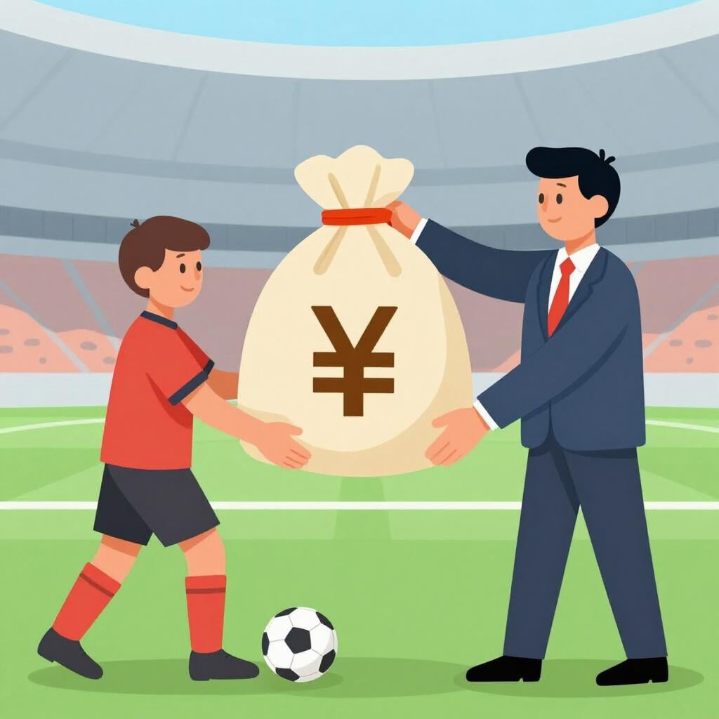 A person in a business suit handing a large gold trophy and a bag of money to a smiling athlete.