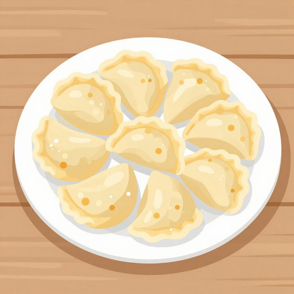 Una pila di pierogi tradizionali polacchi su un semplice piatto bianco.