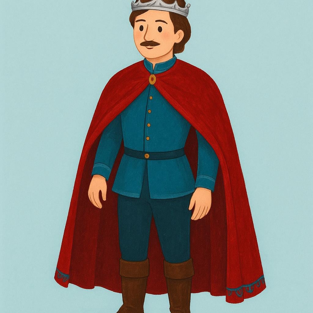 A simple storybook illustration of a count, depicted as a man wearing a red velvet cape and a silver noble coronet.