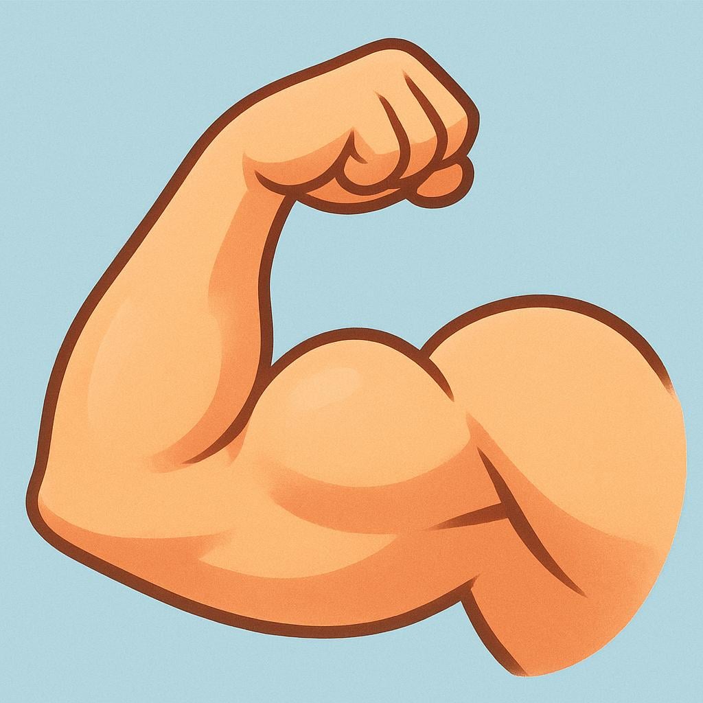 A close-up illustration of a person's bare arm flexing, clearly showing a large, rounded bicep muscle bulging under the skin.