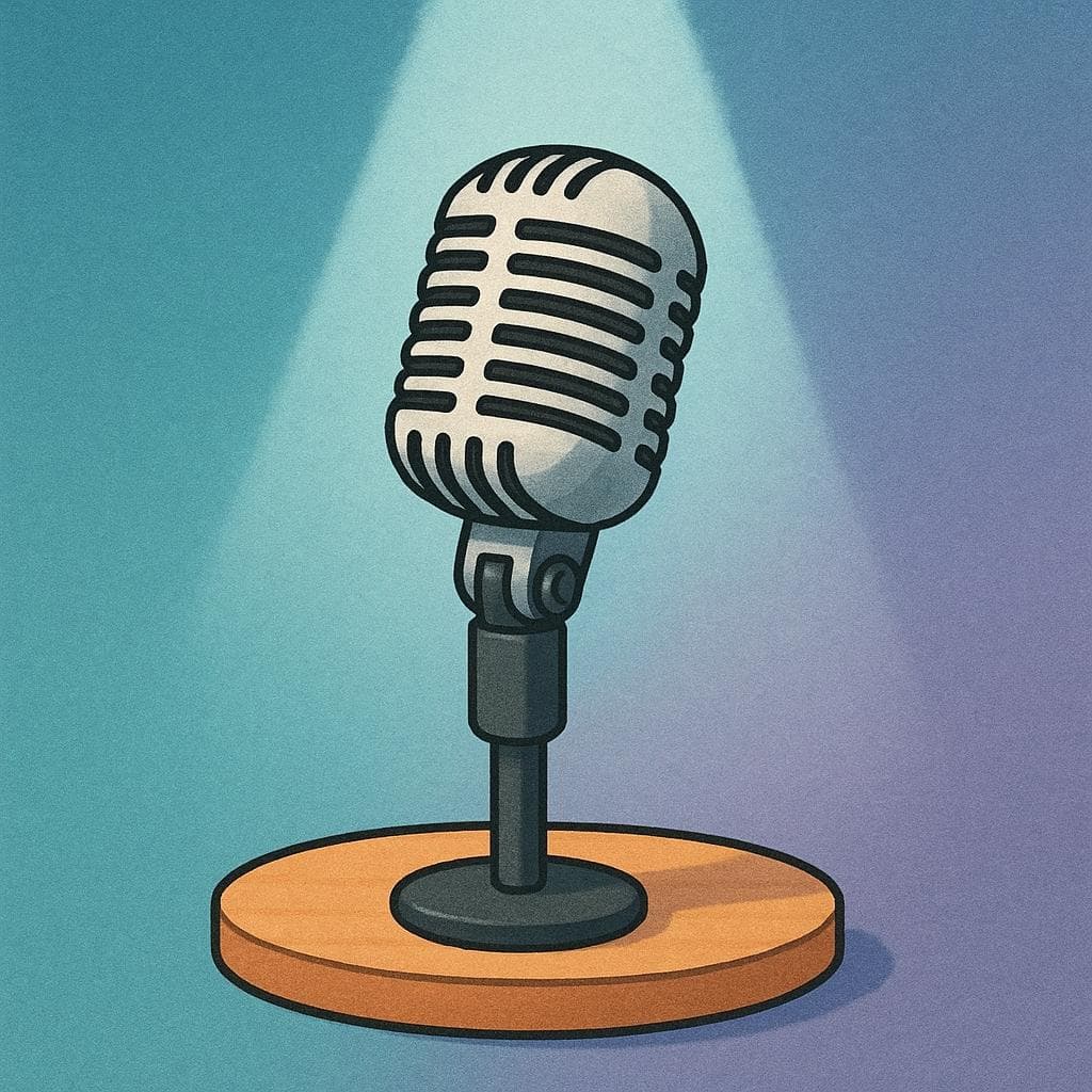 A simple, classic handheld microphone on a stand, ready to capture sound.