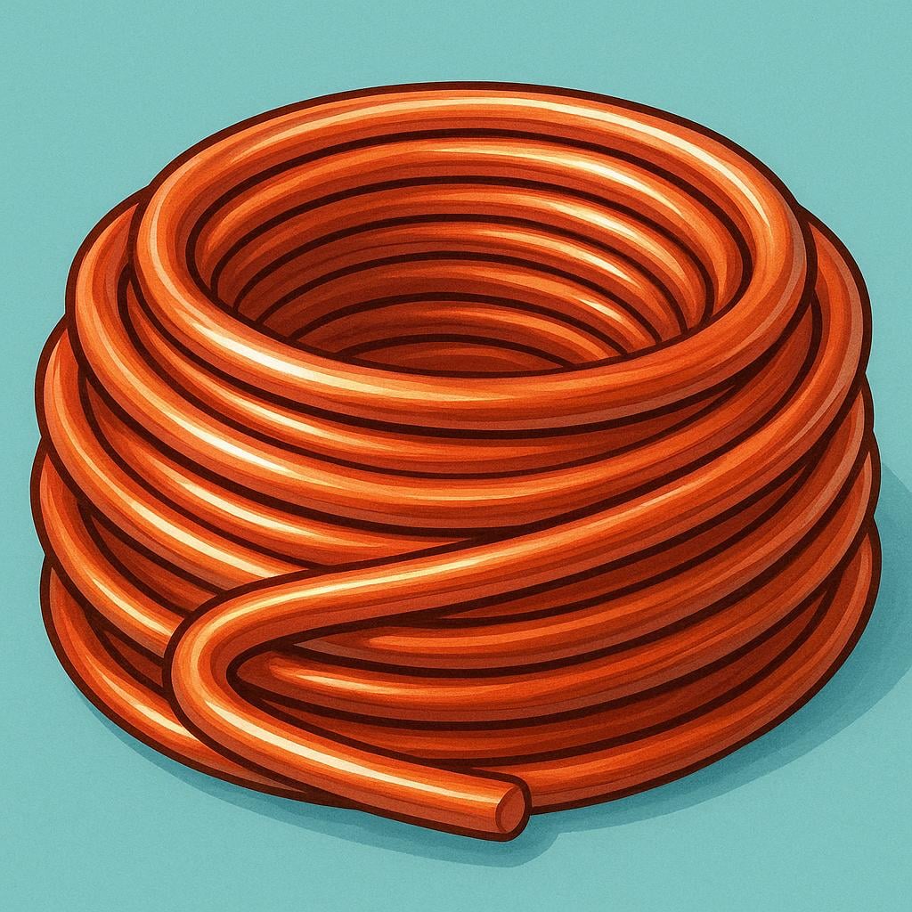 A close-up view of a thick, shiny, coiled copper wire, emphasizing its role as a material that conducts heat or electricity.