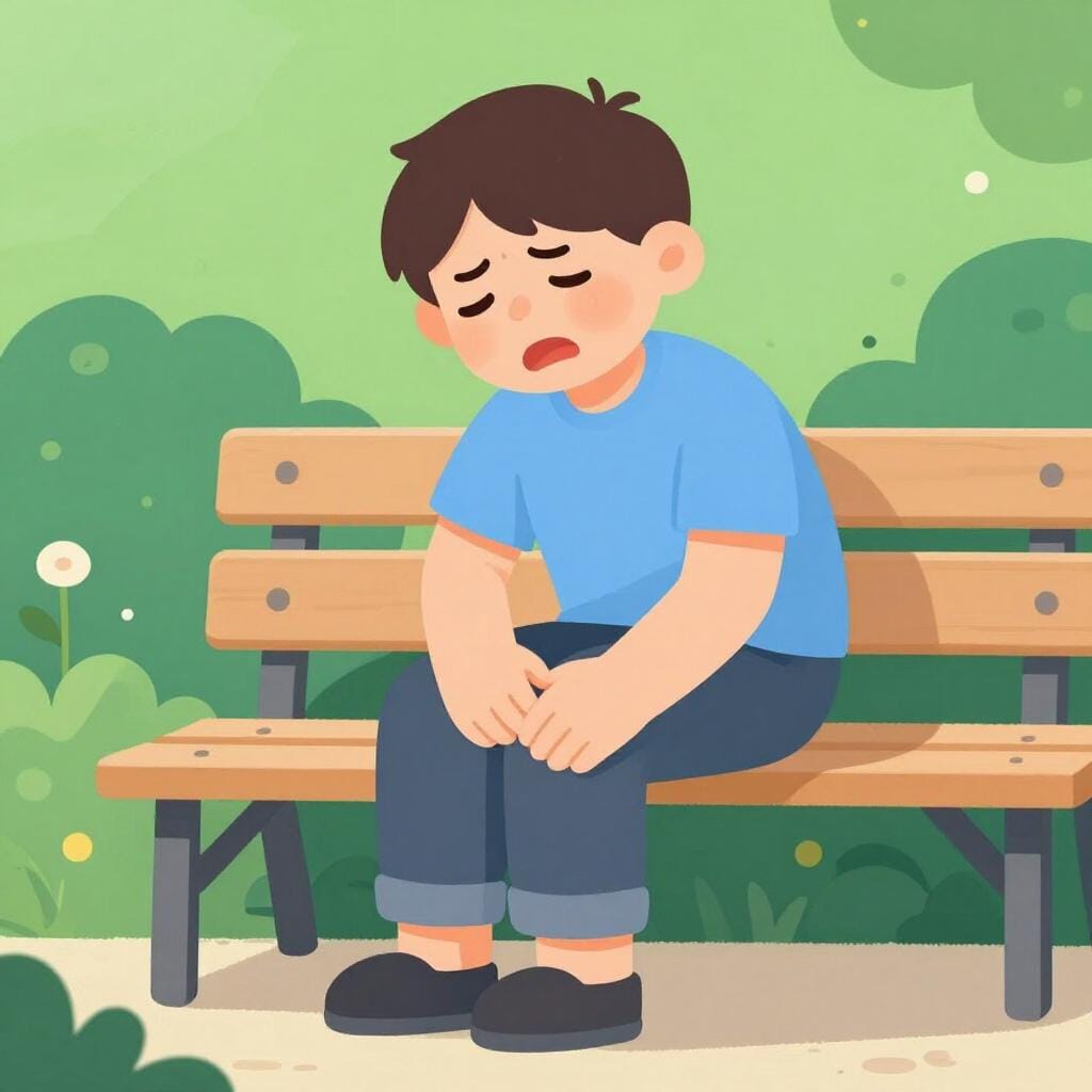 A person sitting on a chair holding their sore knee with a pained expression.