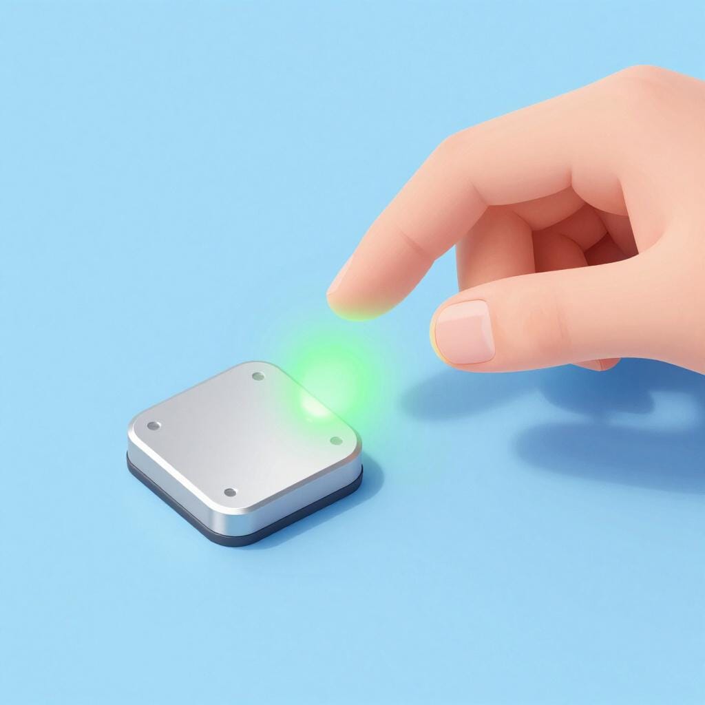 A small electronic sensor module with a glowing light detecting a hand nearby.