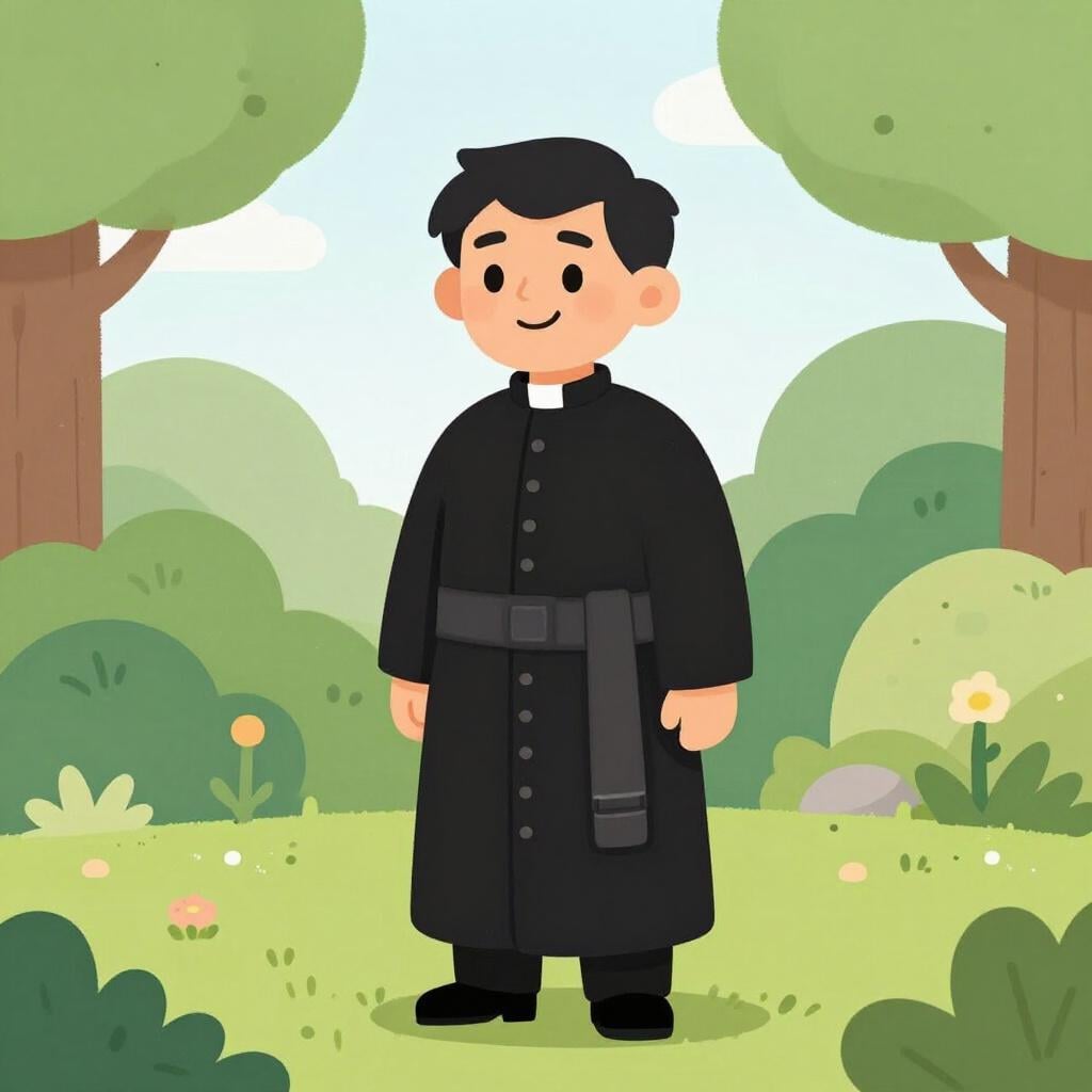 Eine Person, die eine einfache schwarze Robe und einen weißen geistlichen Kragen trägt.