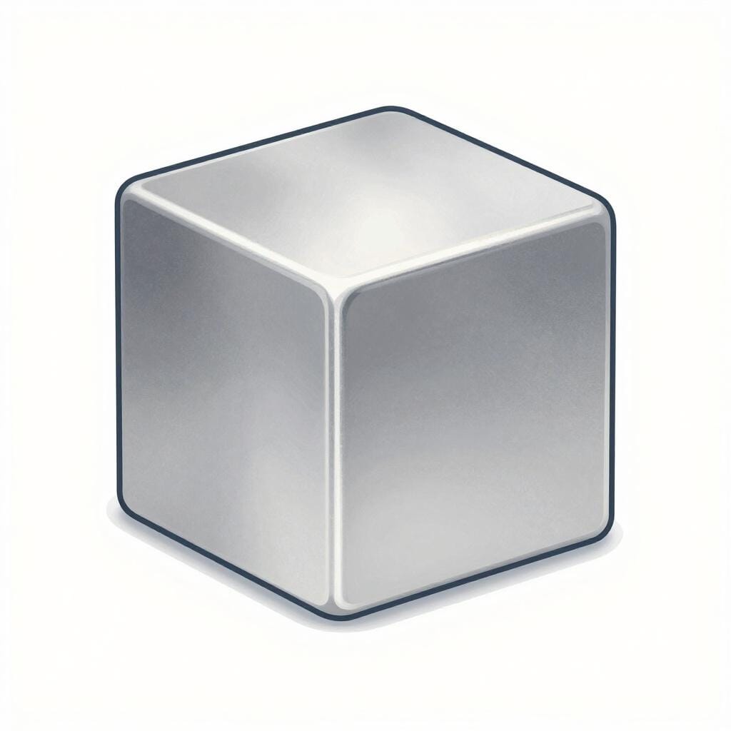 A shiny, silver-colored metallic cube representing the element sodium.