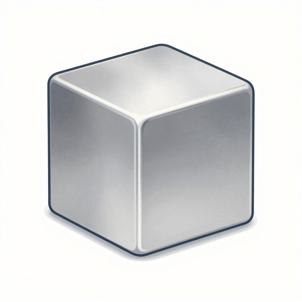 Ein glänzender, silberfarbener Metallwürfel, der das Element Natrium darstellt.
