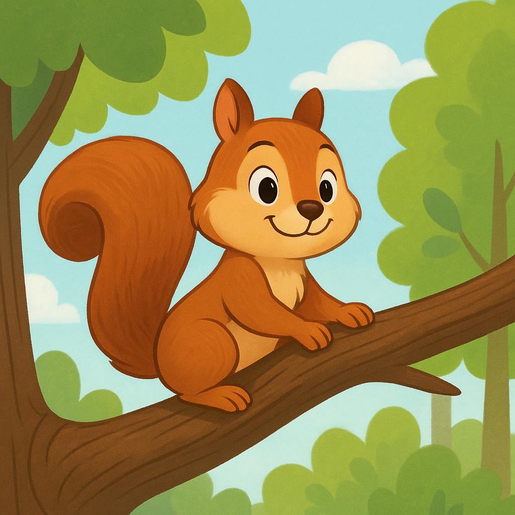 A cheerful squirrel is perched on a thick, stable tree branch, confidently leaning its body against the branch for support, symbolizing reliance.