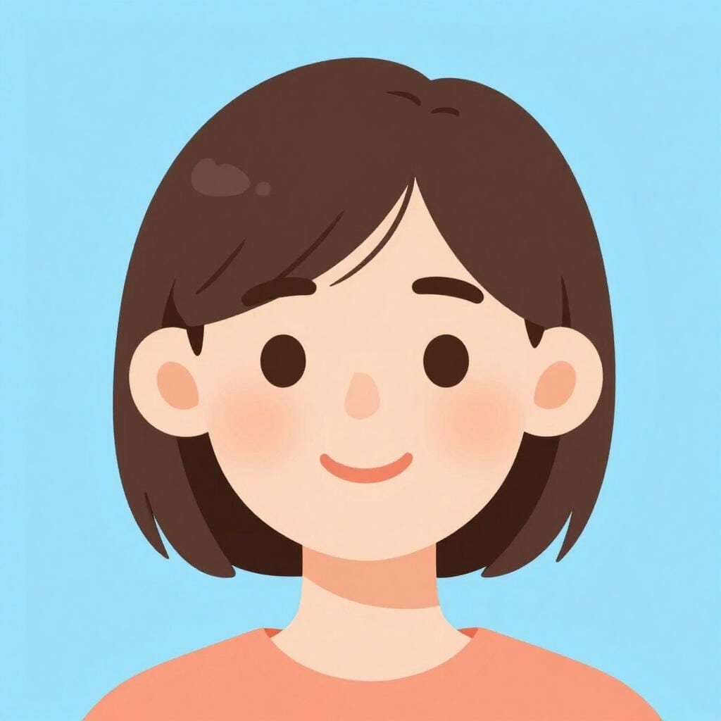 A close-up illustration of a person with thick, dark brown hair.