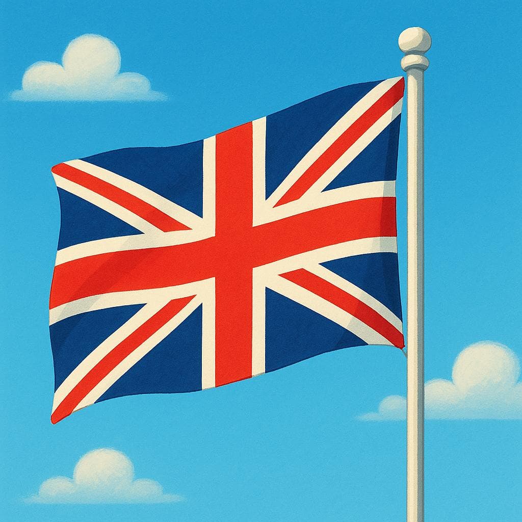 Una raffigurazione semplice della bandiera del Regno Unito, nota come Union Jack.