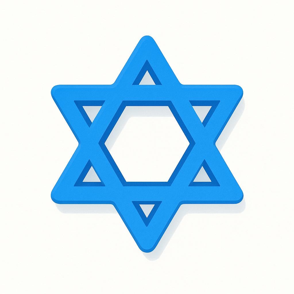 A simple, blue six-pointed Star of David symbol.