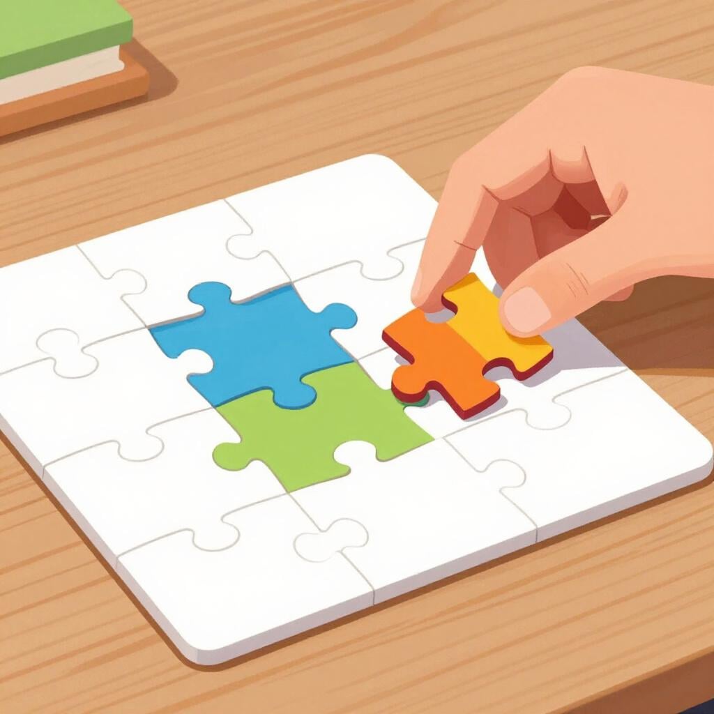 A person placing the final missing piece into a jigsaw puzzle.