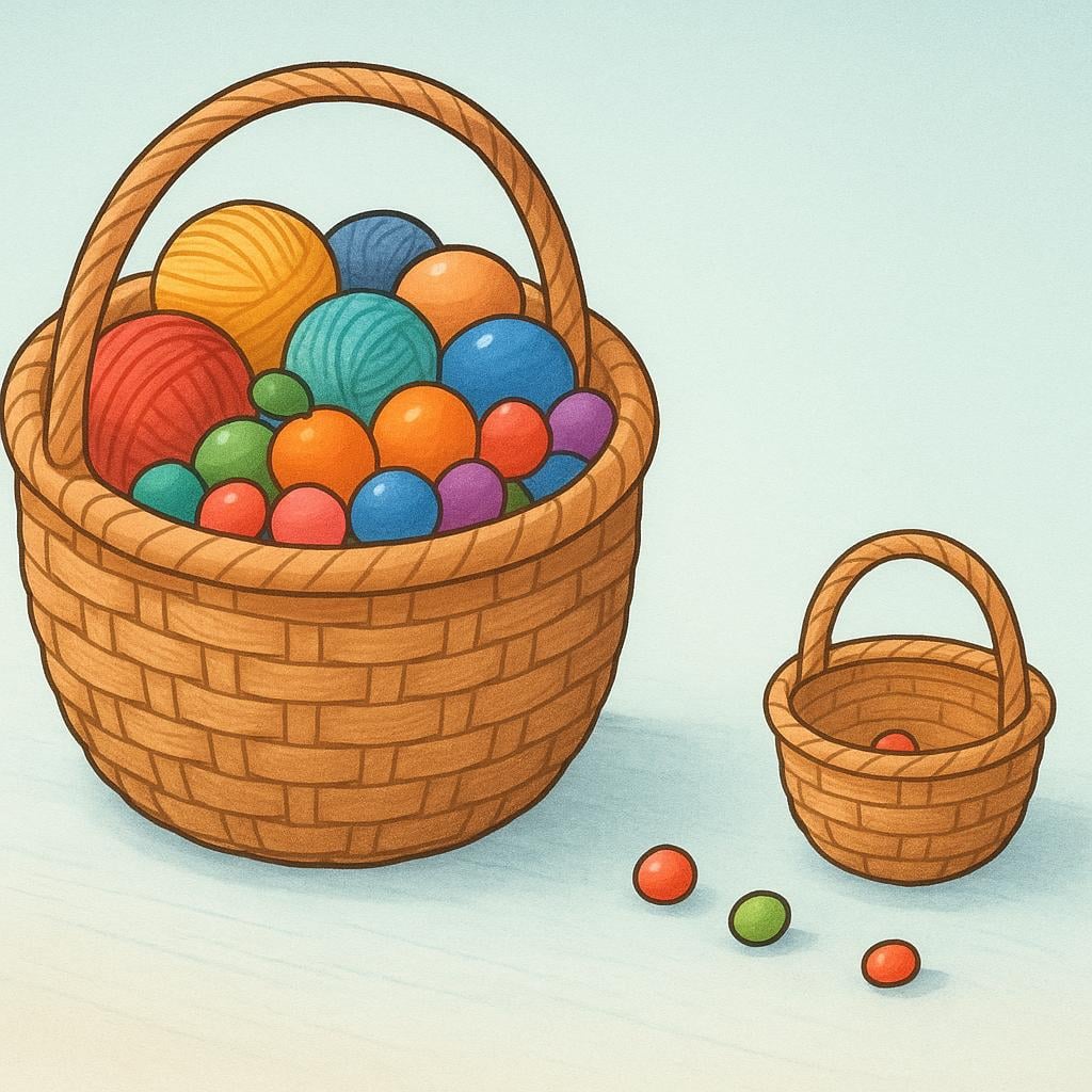 A visual metaphor for decline, showing a large, colorful pile of apples that has significantly shrunk, with many apples spoiled or scattered, representing a reduction in quantity.