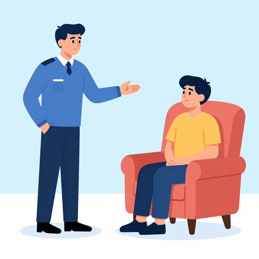 A friendly usher showing a guest to a plush red theater chair.