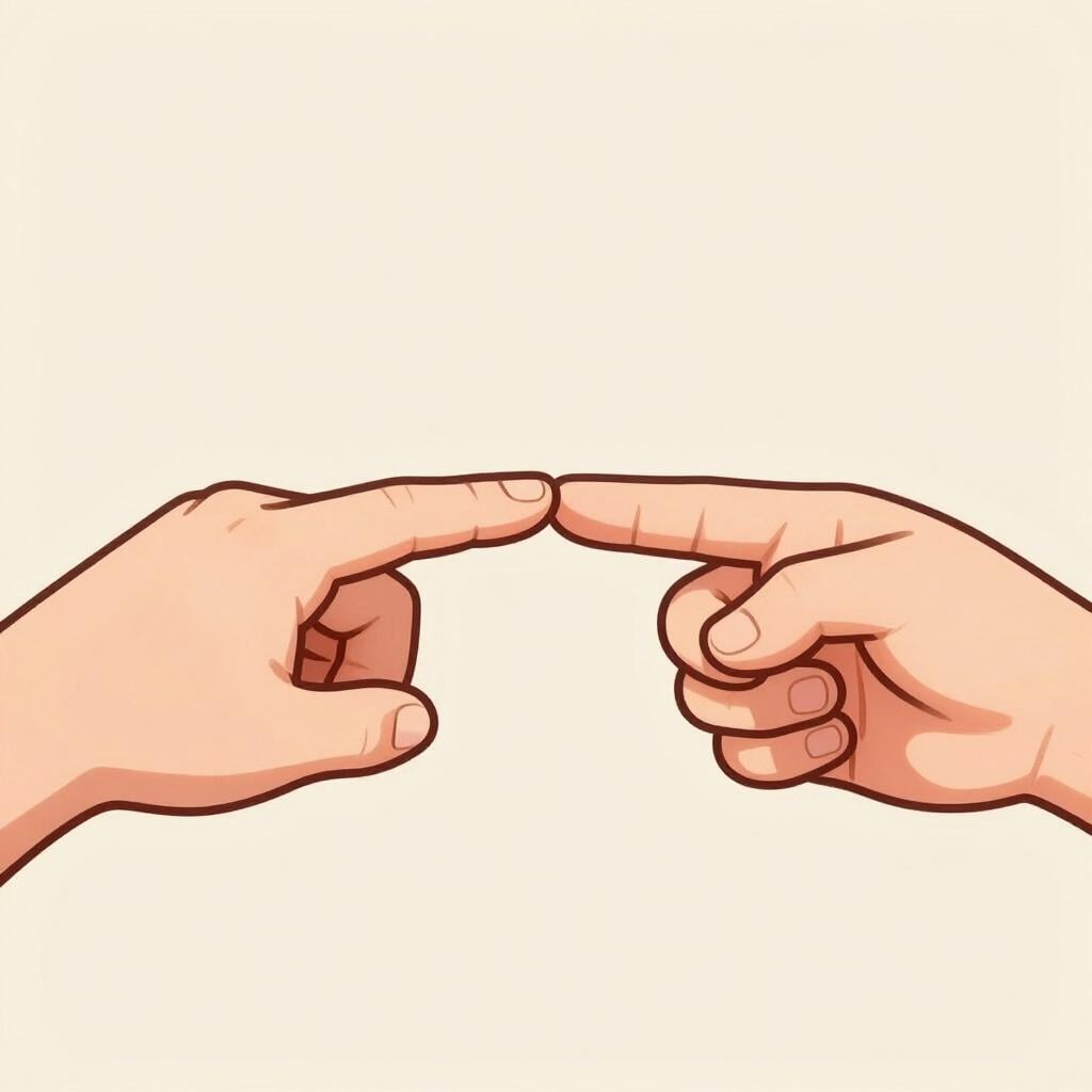 Two human index fingers lightly touching tips, symbolizing physical contact.