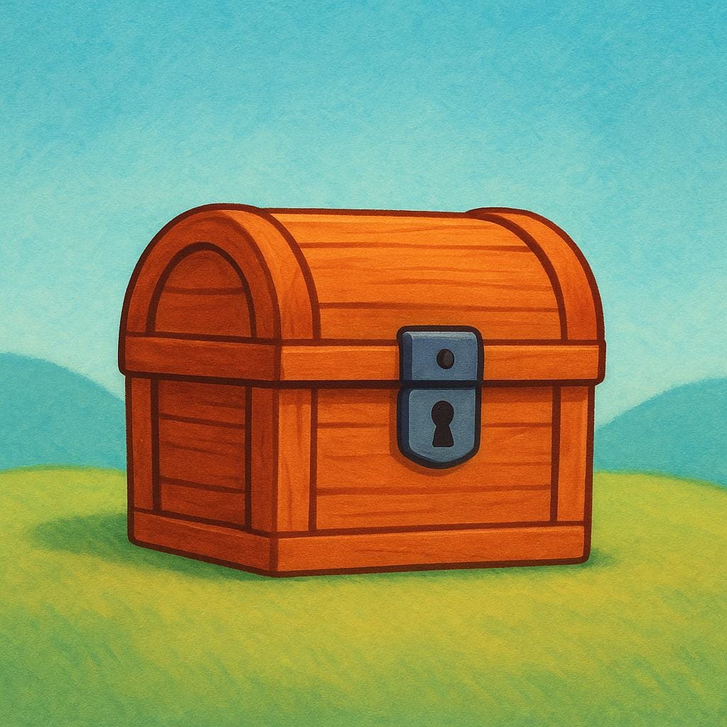 A small, ornate golden key is completely hidden inside a closed, simple wooden treasure chest, symbolizing something kept hidden.