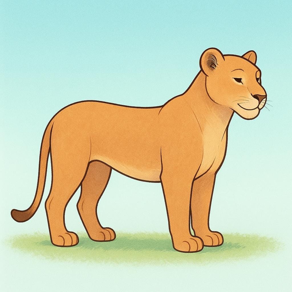 Une lionne majestueuse se tenant calmement dans un décor de savane.