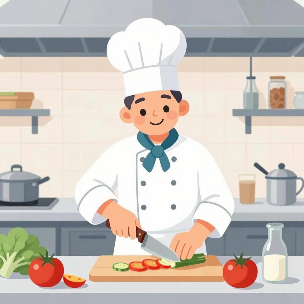 Uno chef esperto in divisa bianca che insegna a un giovane apprendista in cucina.