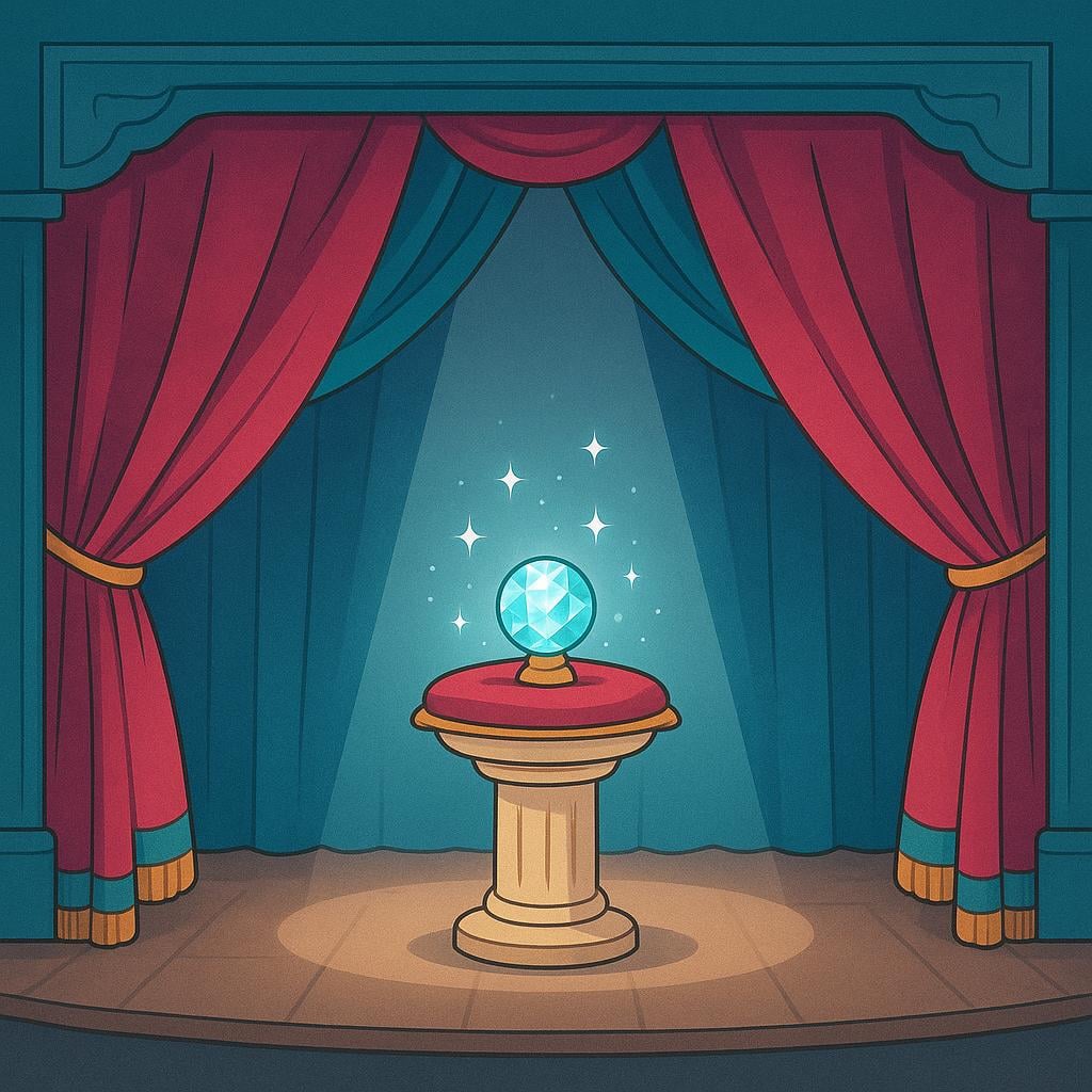 A spotlight shines on a pedestal on a stage where a new product is being dramatically revealed, symbolizing a launch event.