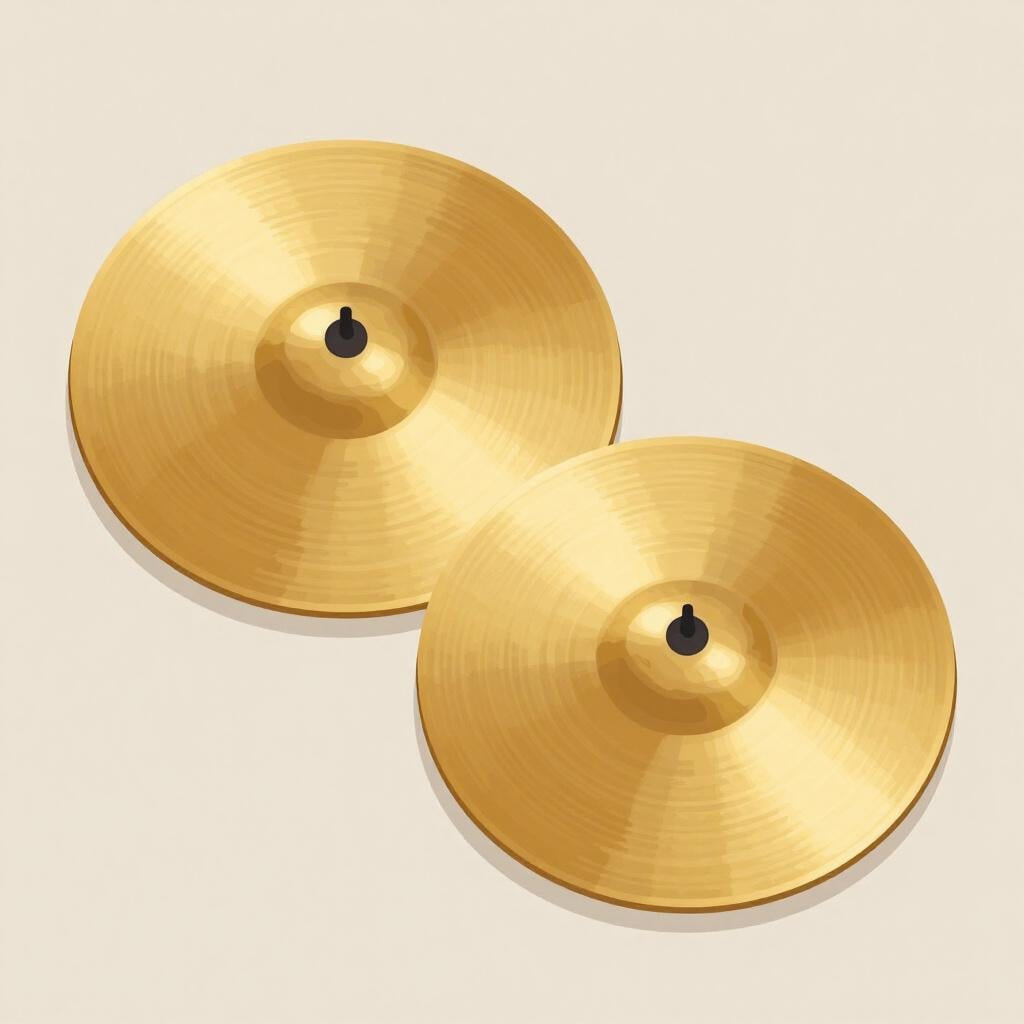 A pair of shiny gold-colored brass cymbals with leather straps.