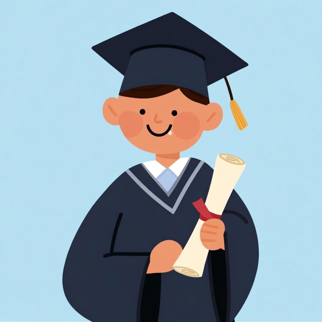 A scholar wearing a dark academic graduation gown and cap, holding a diploma scroll, representing a doctorate degree.