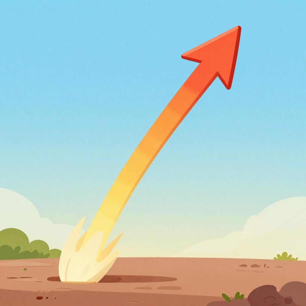 A simple illustration of a brightly colored arrow quickly shooting straight up into the sky, symbolizing a rapid increase.
