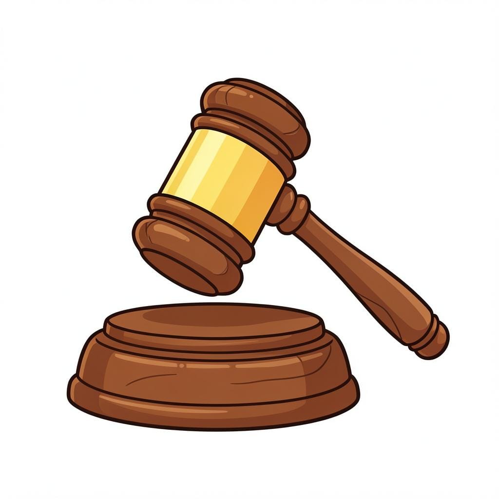 A wooden gavel resting on a solid block against a clean background.