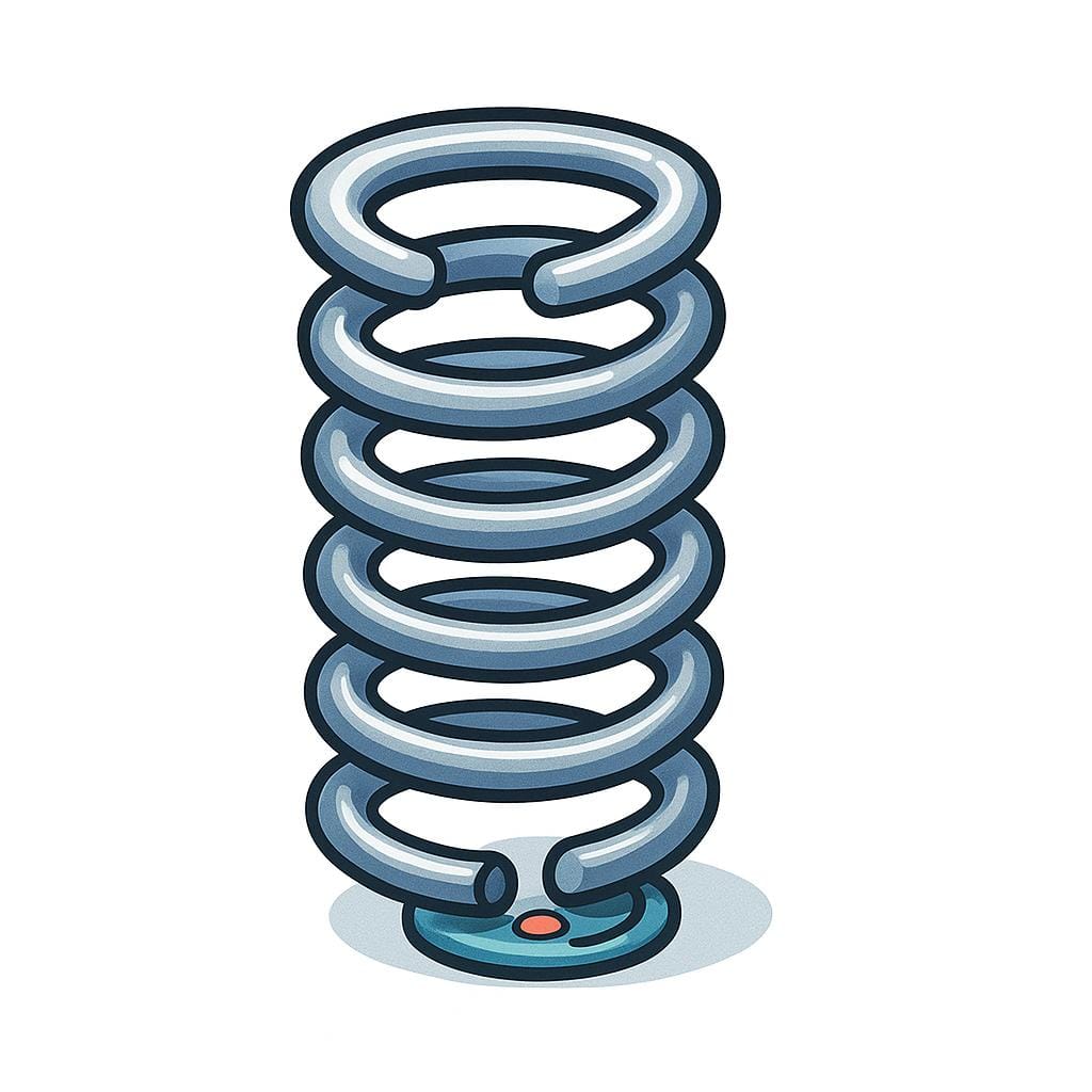 A tightly wound, flat metal spiral mainspring mechanism used to power a mechanical device.