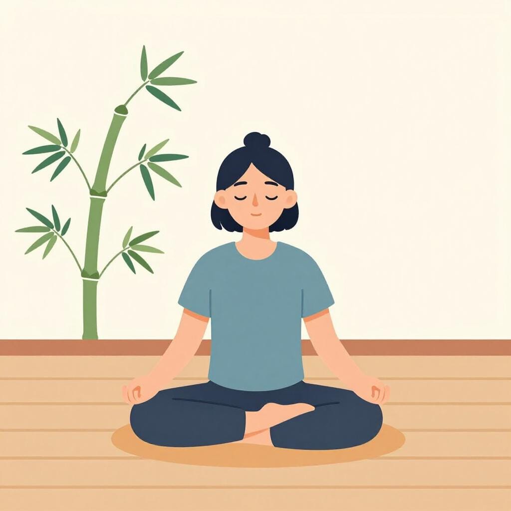 평화로운 환경에서 완벽하게 고요하고 침착한 사람.