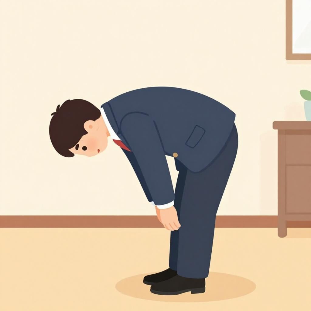 Eine Person in formeller Kleidung, die eine tiefe Verbeugung des Respekts macht.