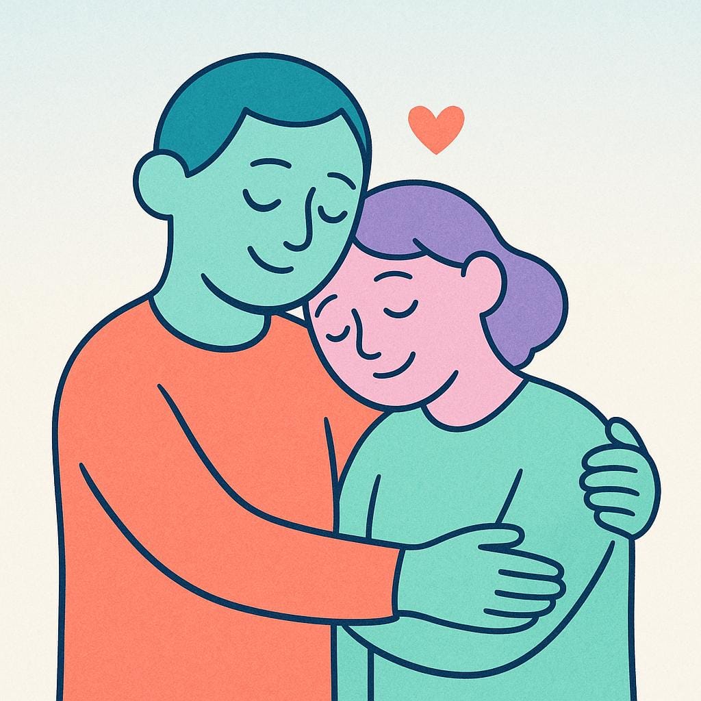 An illustration showing two simplified human figures engaged in a tender, loving embrace, representing the beloved person.
