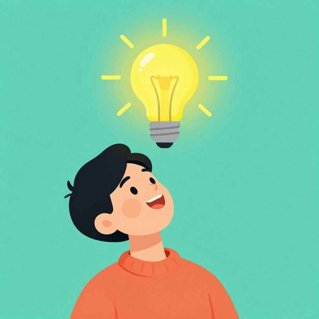 Uma pessoa com uma lâmpada amarela brilhante a aparecer acima da sua cabeça.