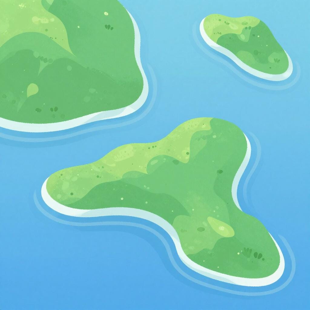 Een kleurrijke kaart die duidelijke gekleurde land- en blauwe zeegebieden toont.