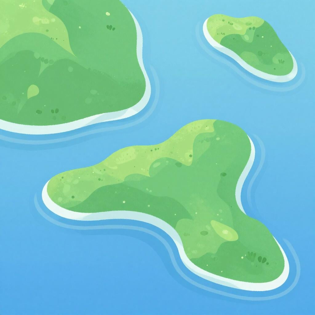 Une carte colorée montrant des régions distinctes de terre de couleurs différentes et la mer bleue.