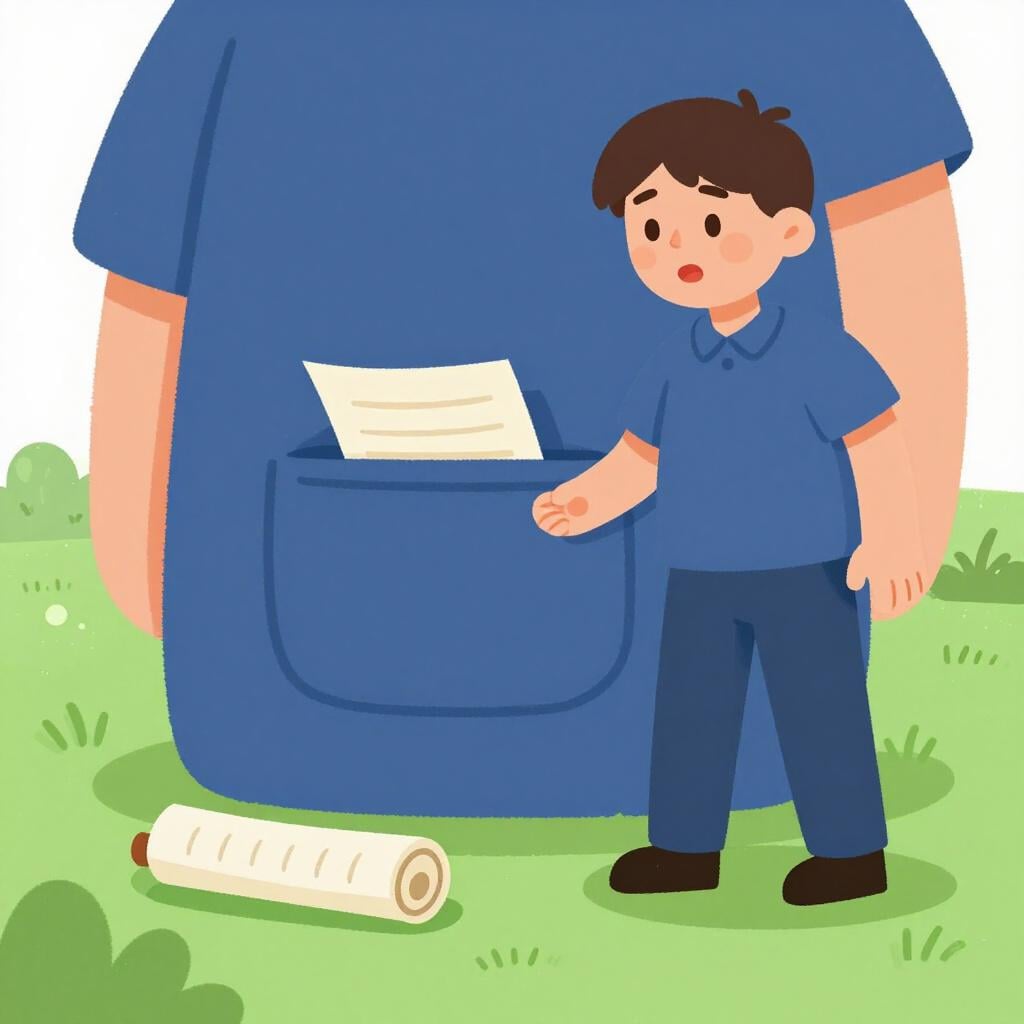 A person accidentally dropping a hidden map from their pocket while talking.