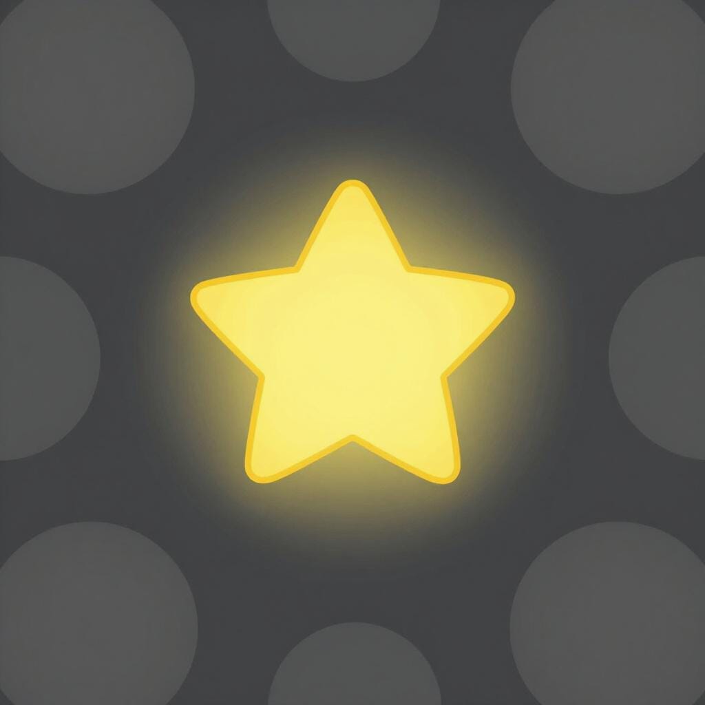 A single bright yellow star standing out among several gray circles.