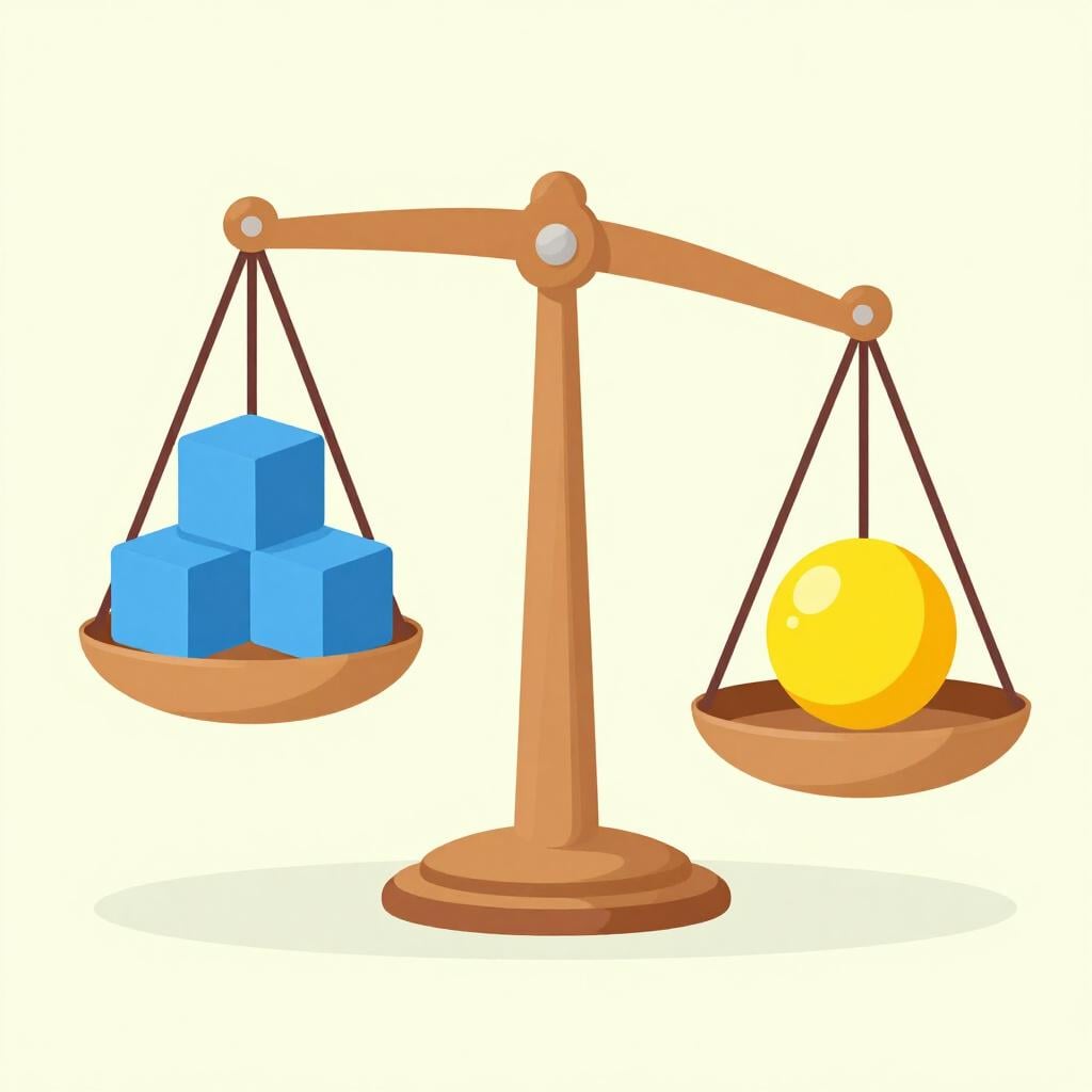 A classic balanced scale with colorful wooden blocks on each side to represent equilibrium.