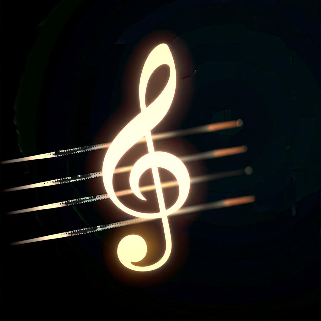 Een muzieknootbalk met de noot E duidelijk gemarkeerd in een zachte gloed.