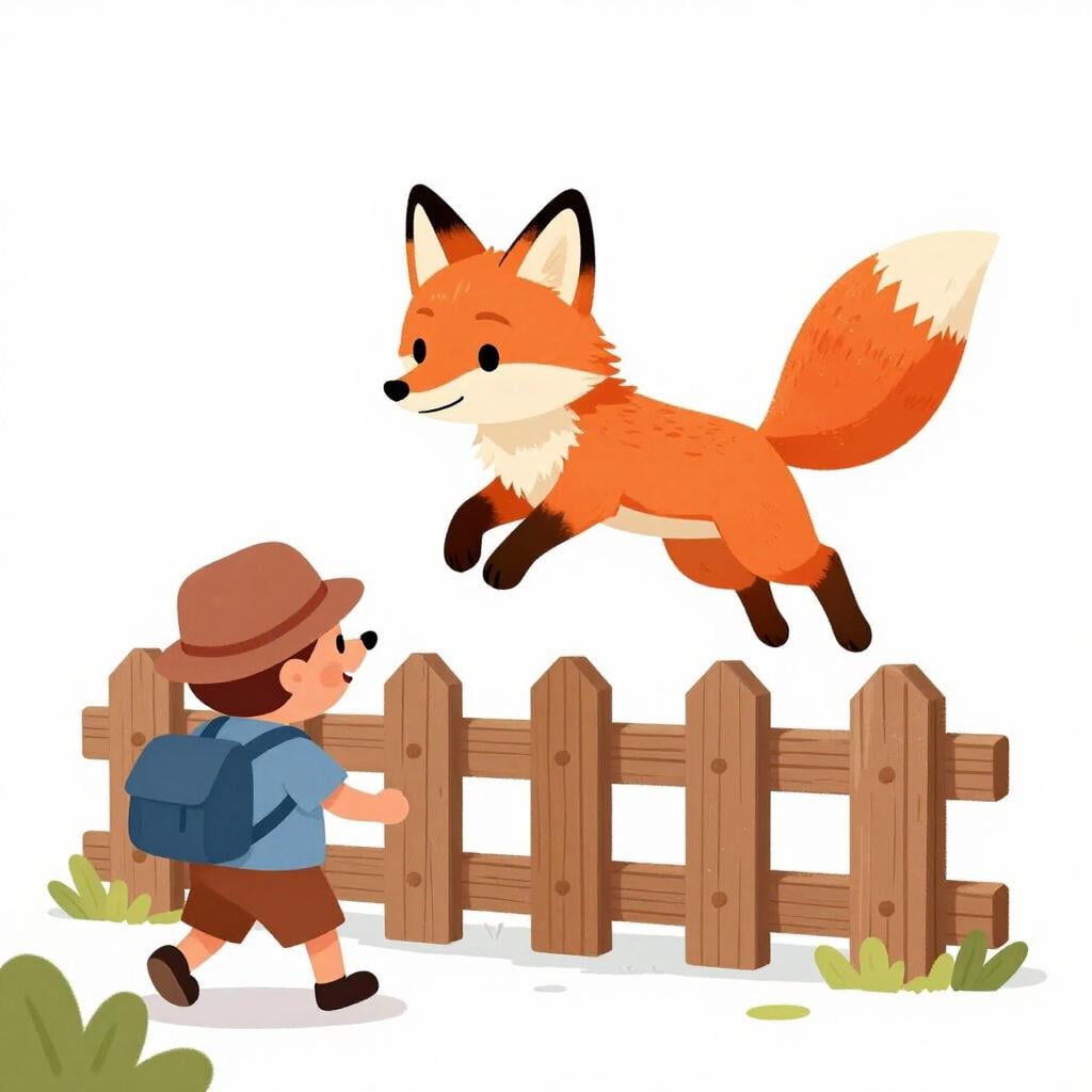 A clever fox jumping over a wooden fence to escape a pursuer.